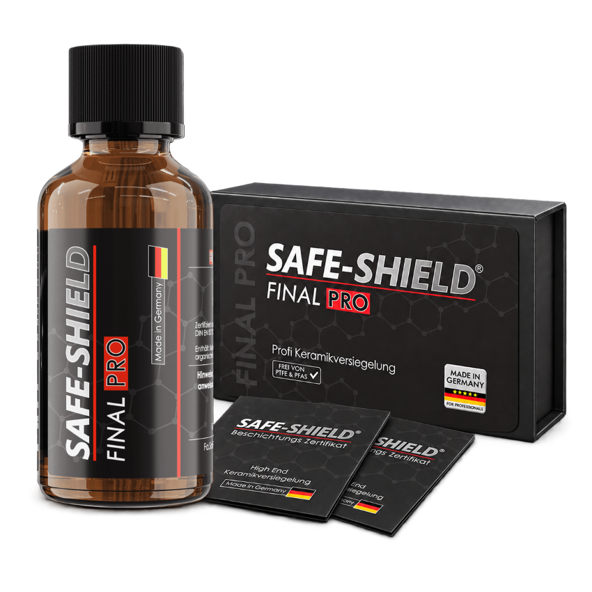 Final PRO ceramic coating bottle with packaging and coating certificates.