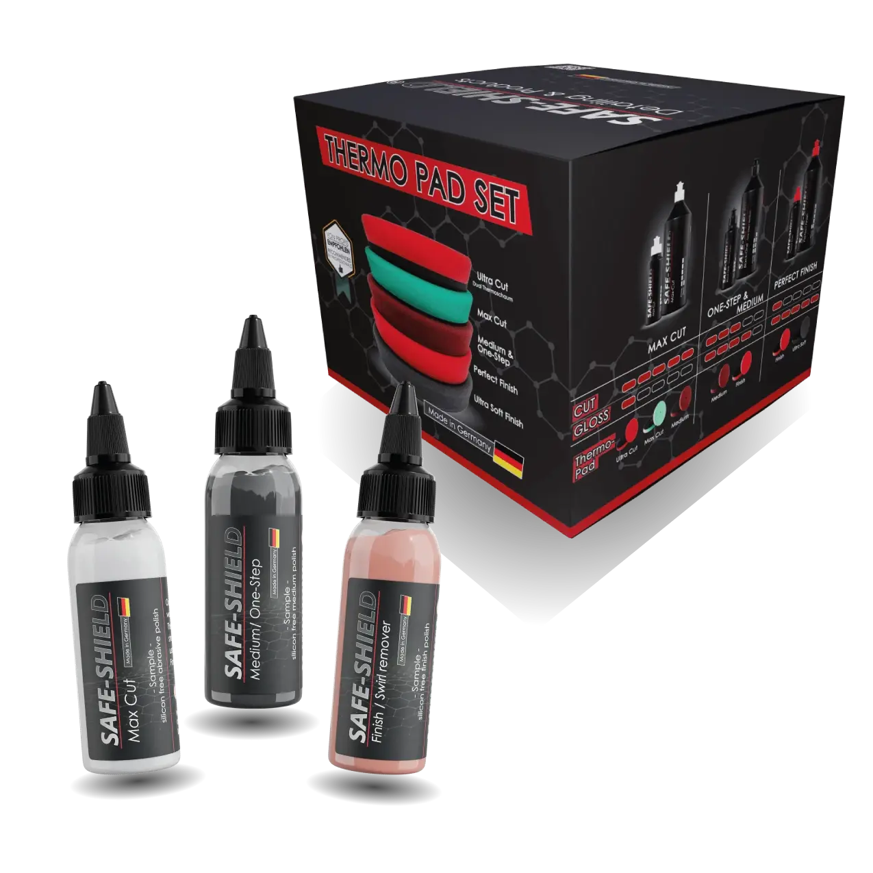 5-pack polerpad box + provset med polermedel 3x 45ml