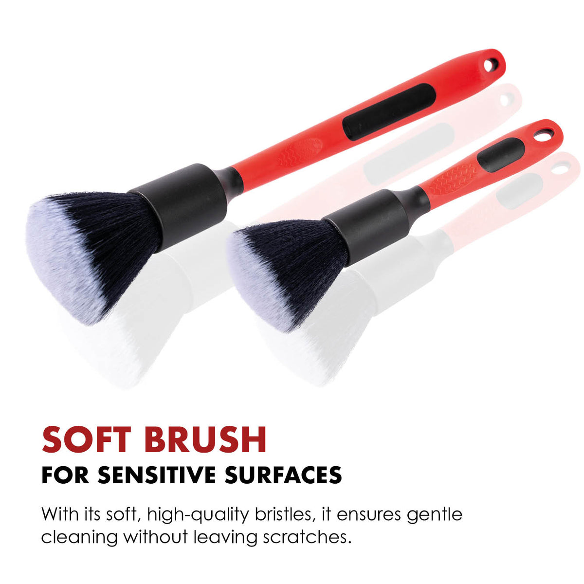 Soft detailing brushes for sensitive interior surfaces