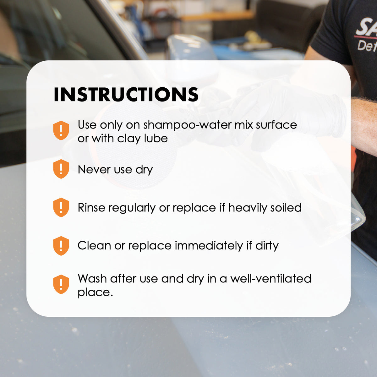 Safe-Shield Clay Disc application and cleaning instructions.