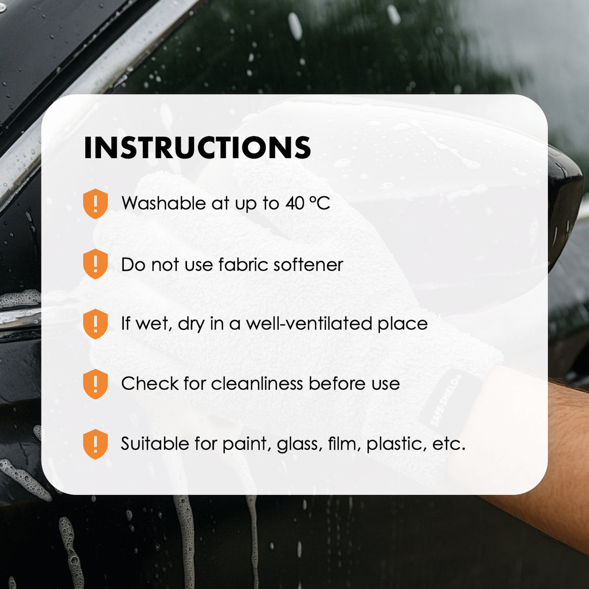 Washing and care instructions for Safe-Shield FingerFit microfibre washing gloves.