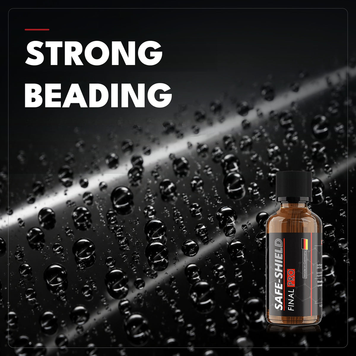 Final PRO ceramic coating with strong water beading on black car paint.