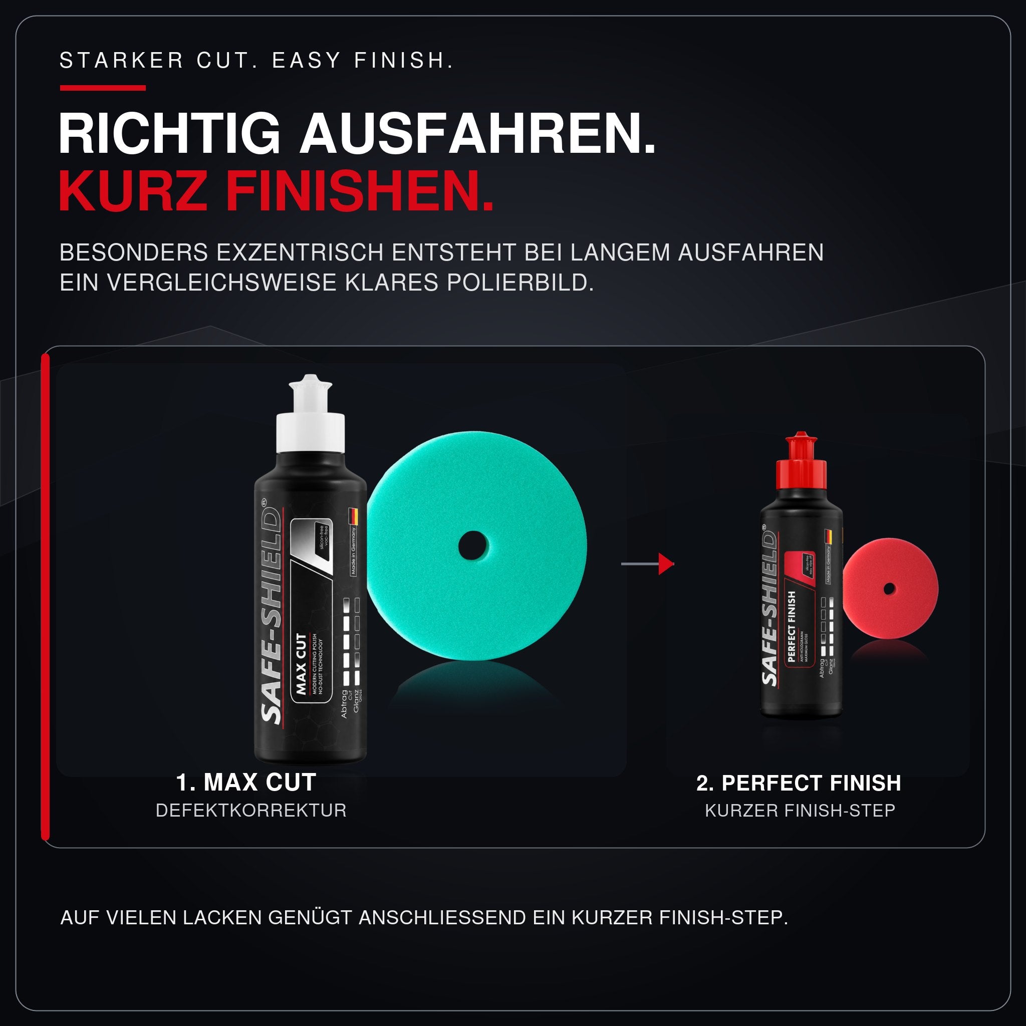 Max Cut kontrolliert ausfahren und bei Bedarf kurz mit Perfect Finish nacharbeiten.