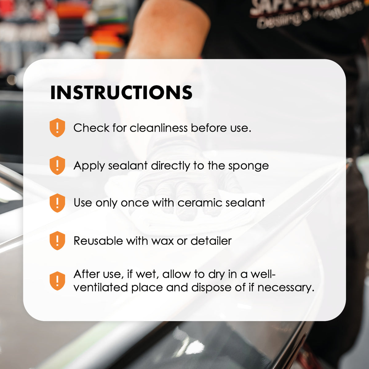Application and care instructions for the Safe-Shield regular microfibre applicator.