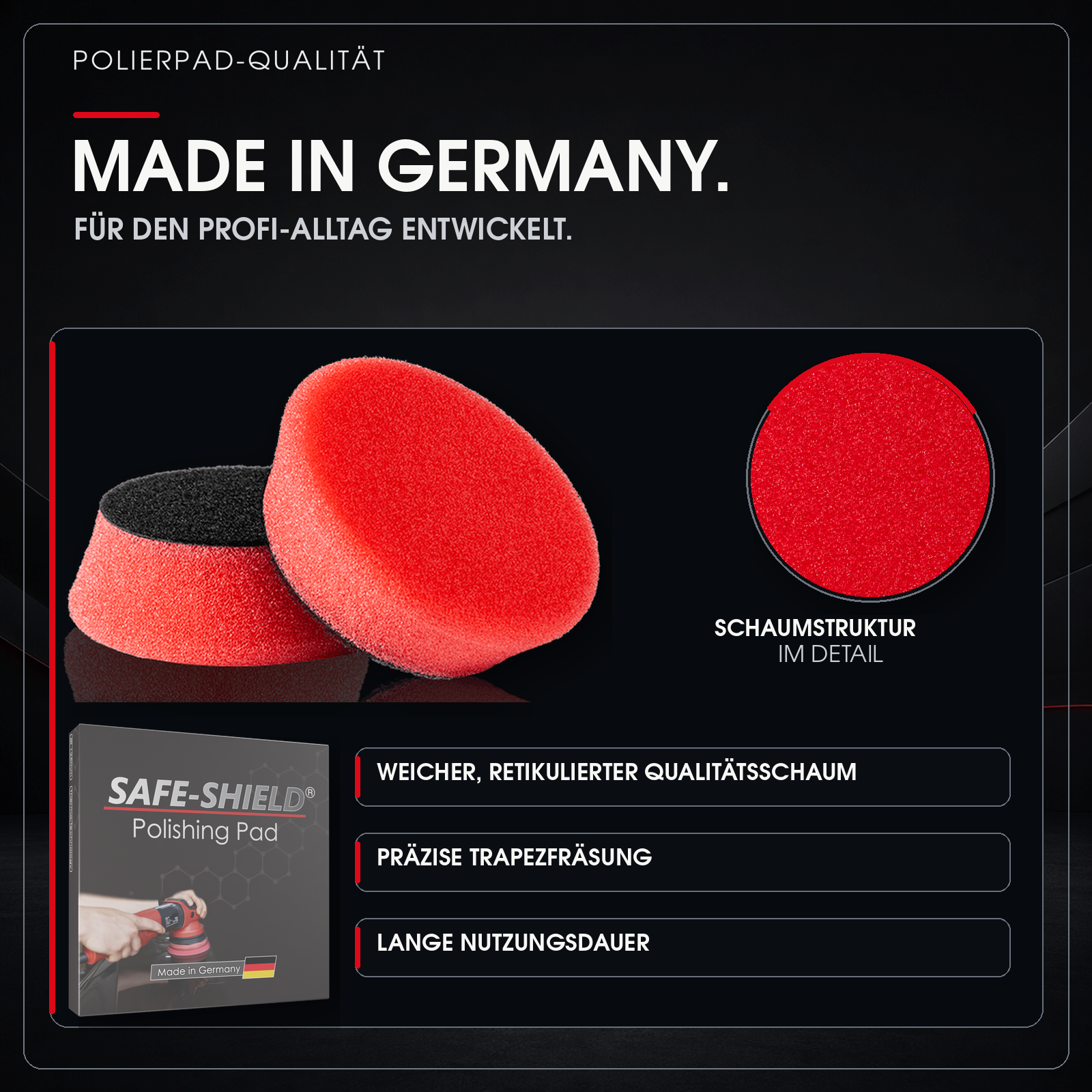 Weicher retikulierter Schaum des Perfect Finish Polierpads – Made in Germany